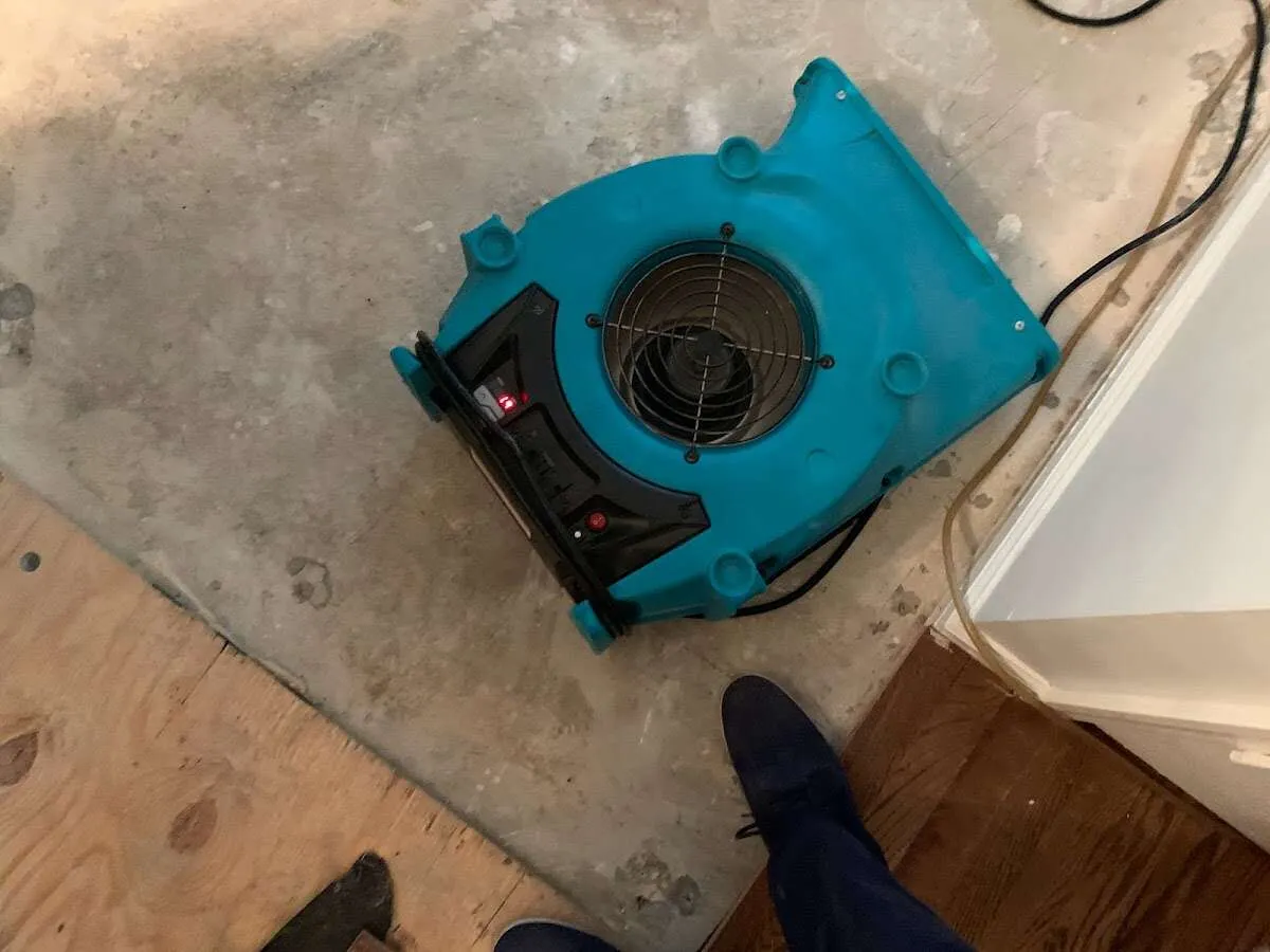 Air mover drying subfloor during Leak Detection & Repair in Mount Juliet
